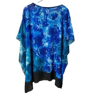 CARMEN MARC VALVO Swim Coverup Size XS/S Flowy Poncho Tunic Blue Floral